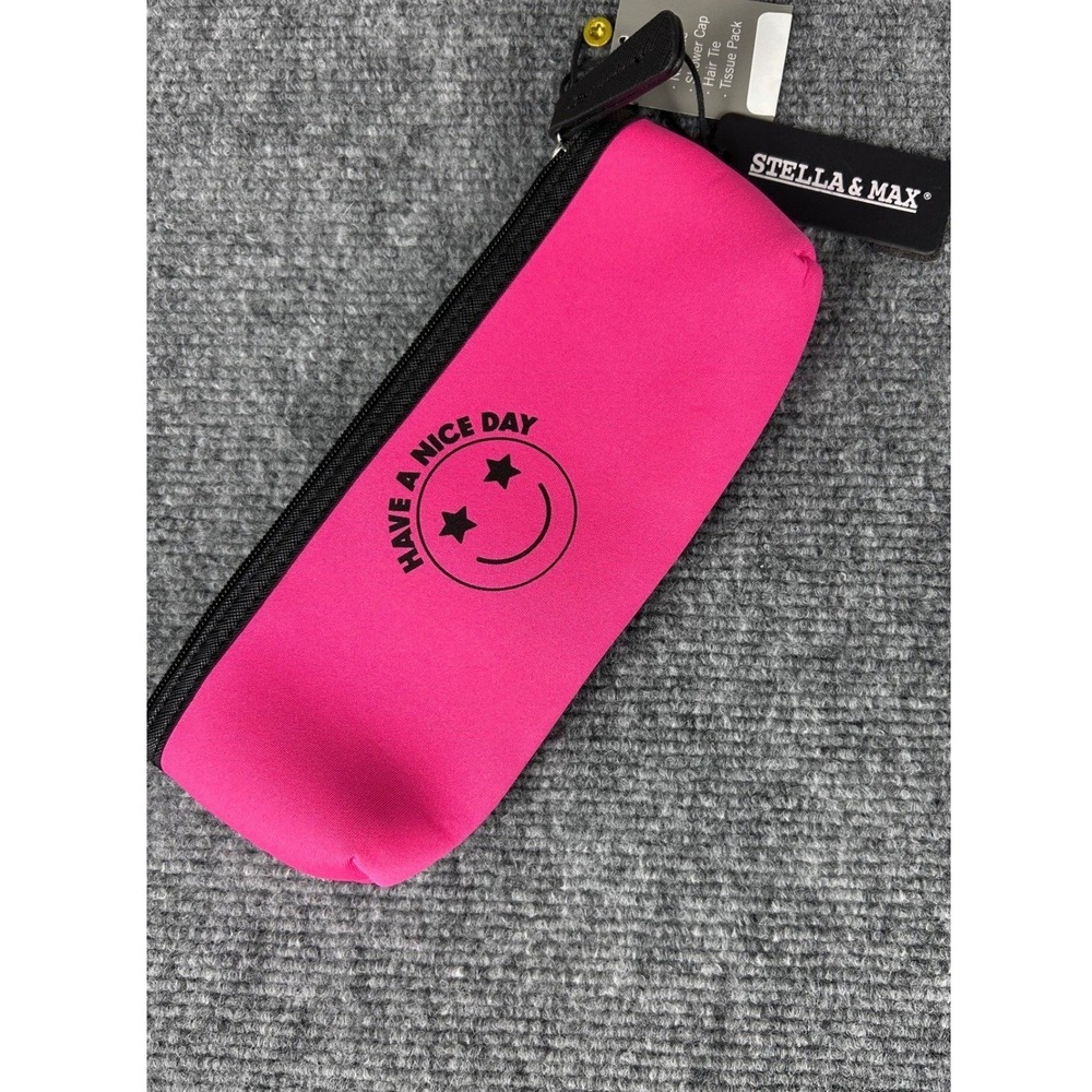 Stella & Max Hot Pink Have A Nice Day Smiley Face Travel Kit Pouch New